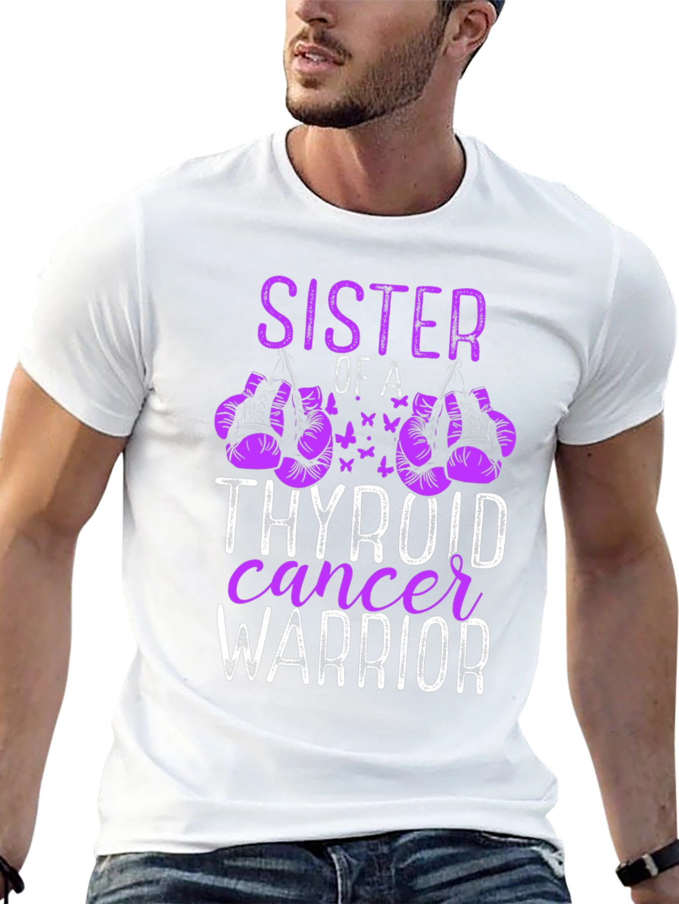 Black Sister of a Thyroid Cancer Warrior T-Shirt view 13