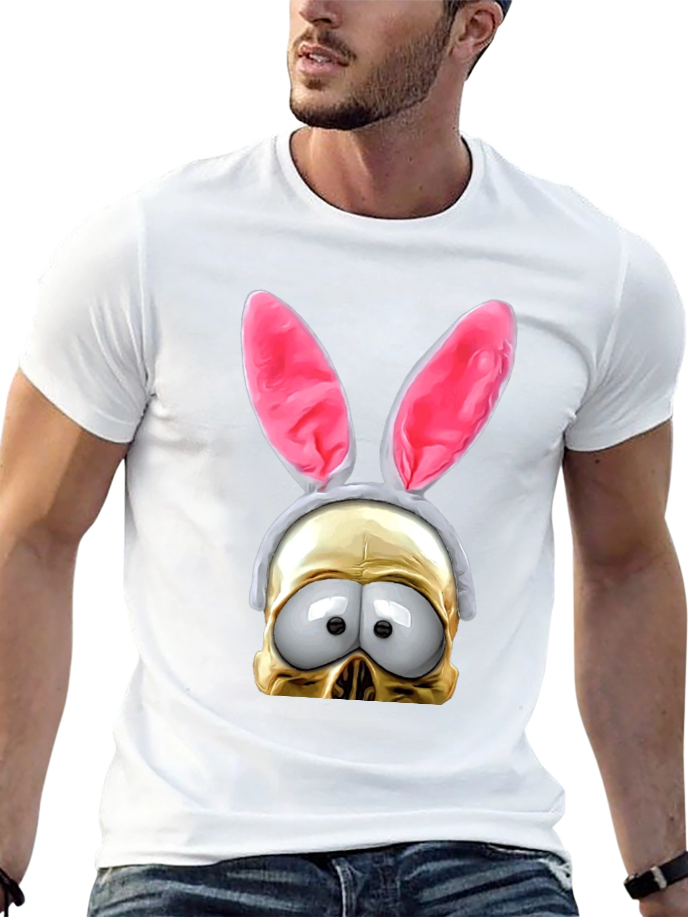 Black Humorous Bunny Skull Graphic T-Shirt view 13