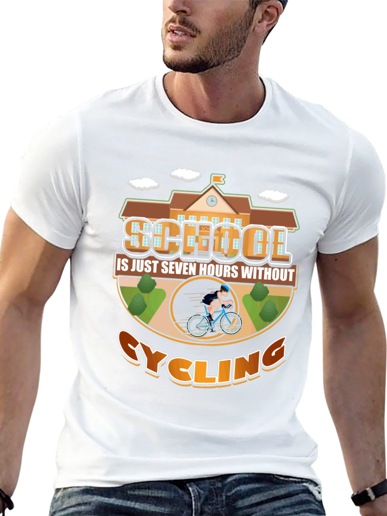 Black Cycling School T-Shirt: Seven Hours Without Cycling view 13