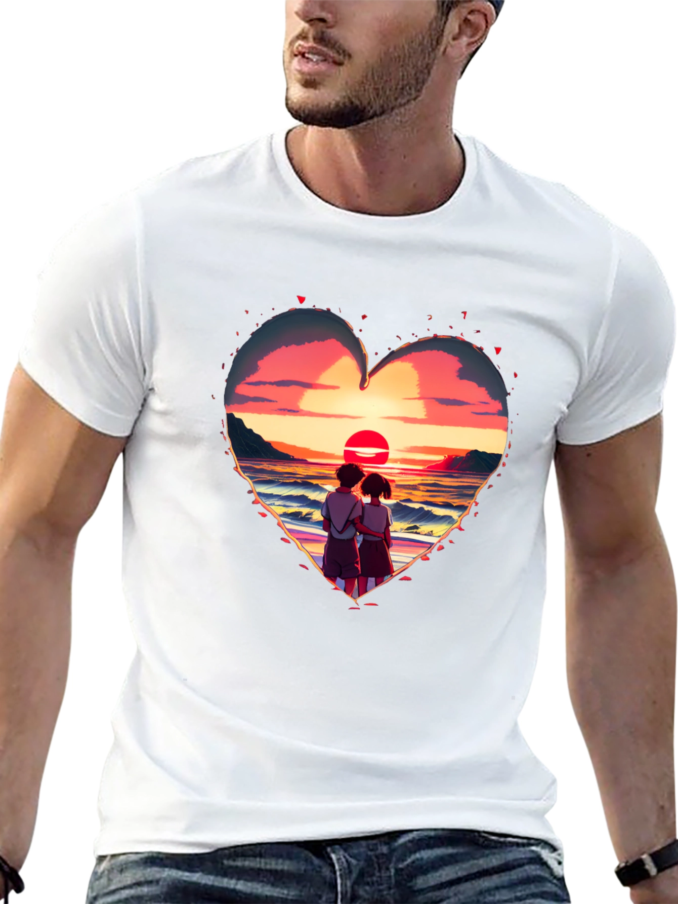 Black Sunset Lovers Heart Graphic Tee - Romantic Style view 13