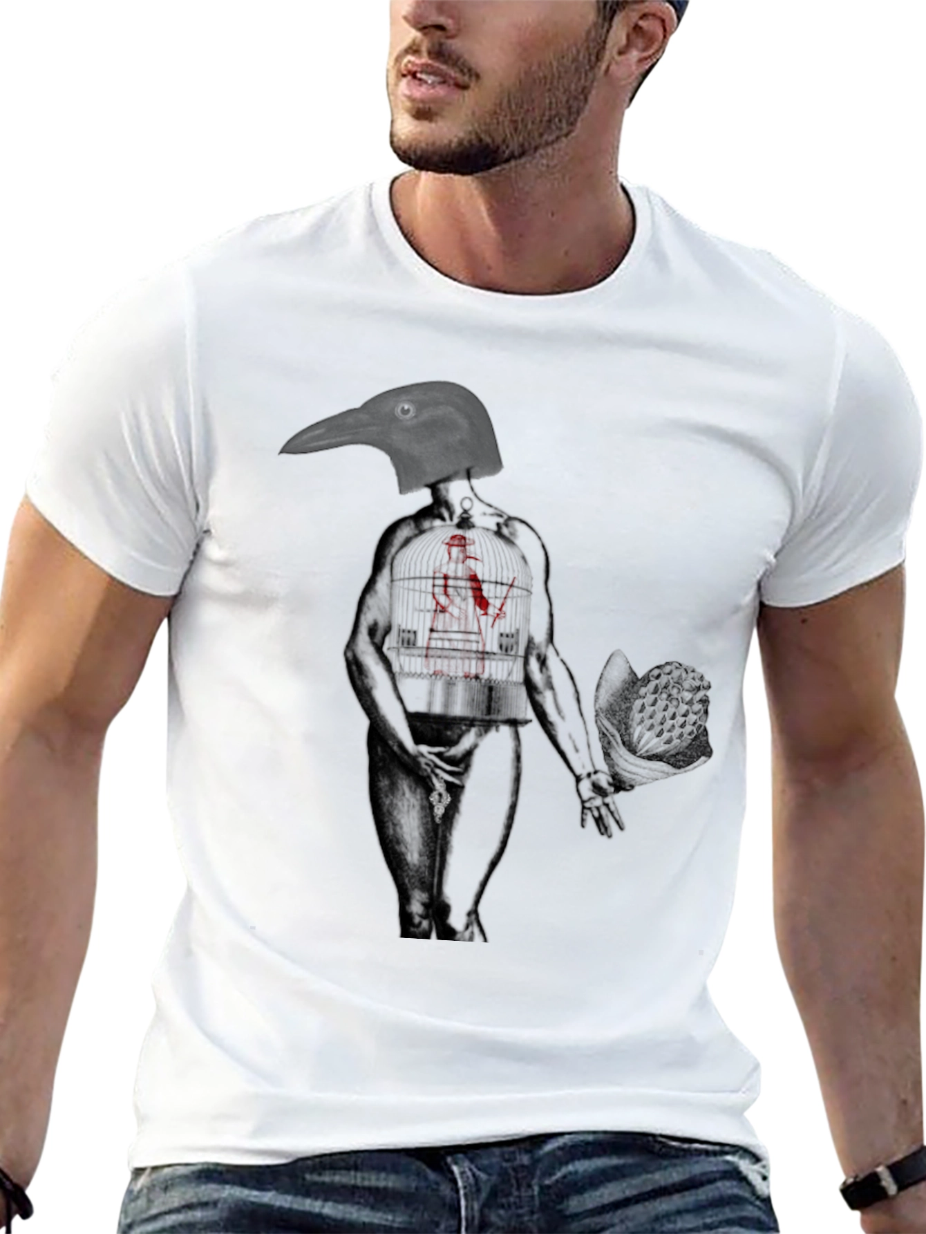 Black Raven Head Anatomical Human Graphic Tee view 13