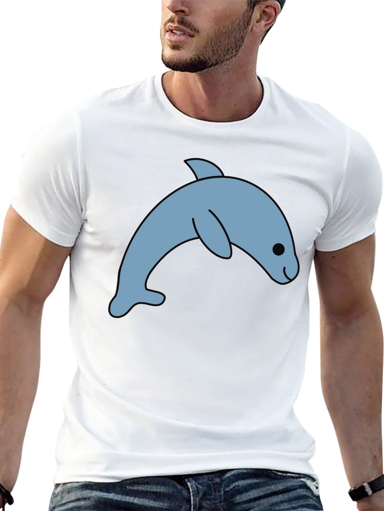 Black Cute Dolphin Graphic Tee - Black Cotton T-Shirt view 13