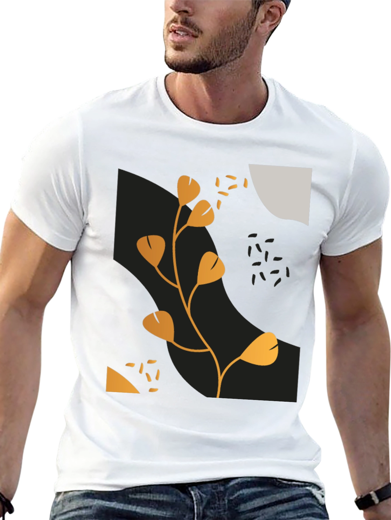 Black Modern Abstract Graphic Print Black T-Shirt view 13