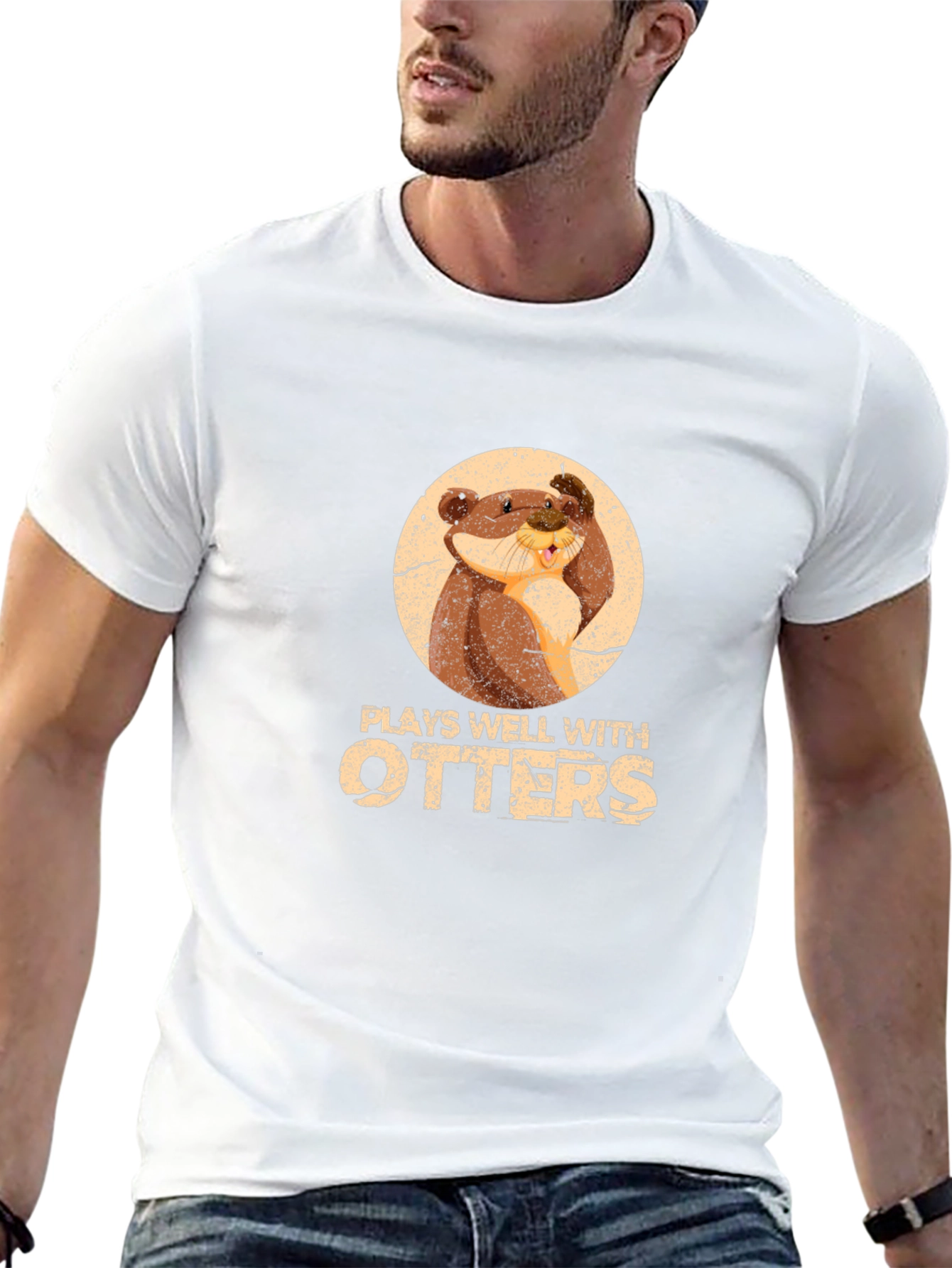 Black Plays Well With Otters Funny Graphic T-Shirt view 13