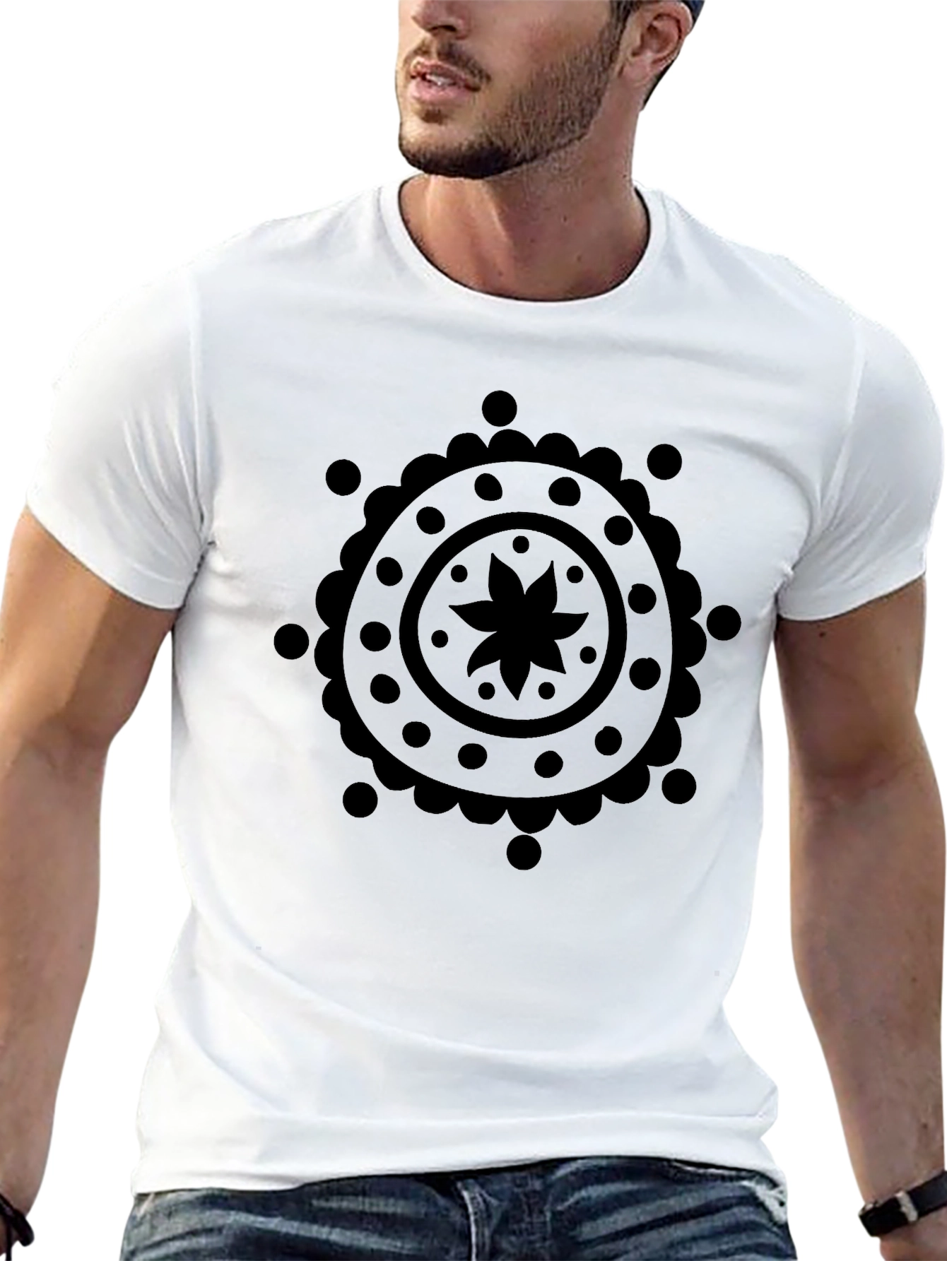 Black Mandala Graphic Print Men's T-Shirt - 13