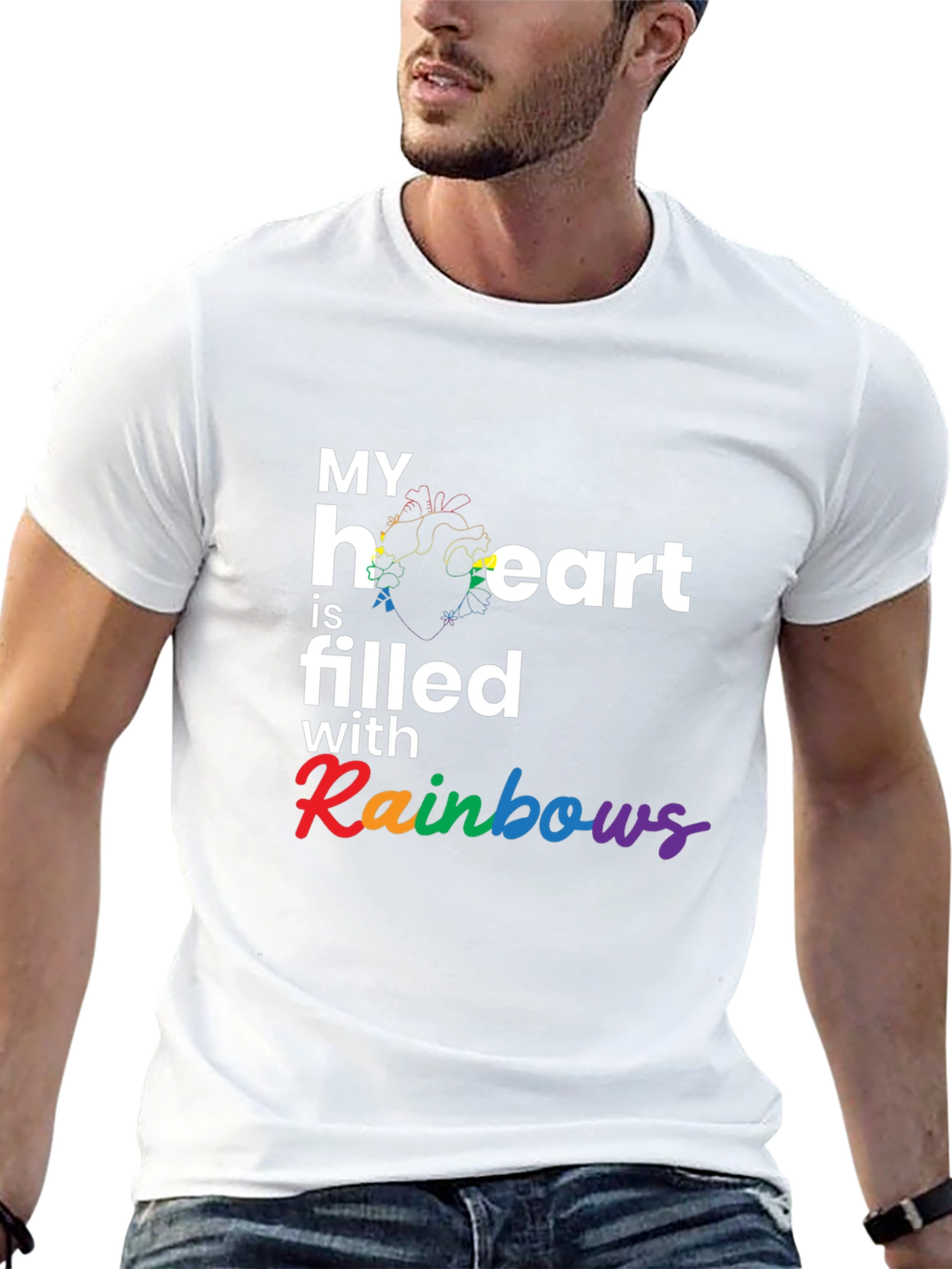 Black Rainbow Heart Filled T-Shirt view 13