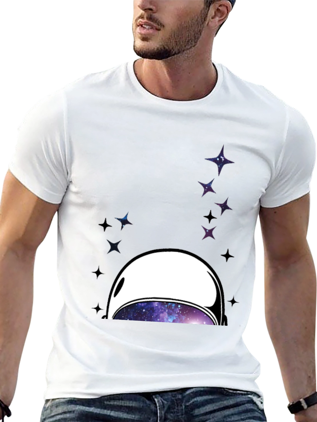 Black Astronaut Helmet Graphic T-Shirt - Space Galaxy Design view 13