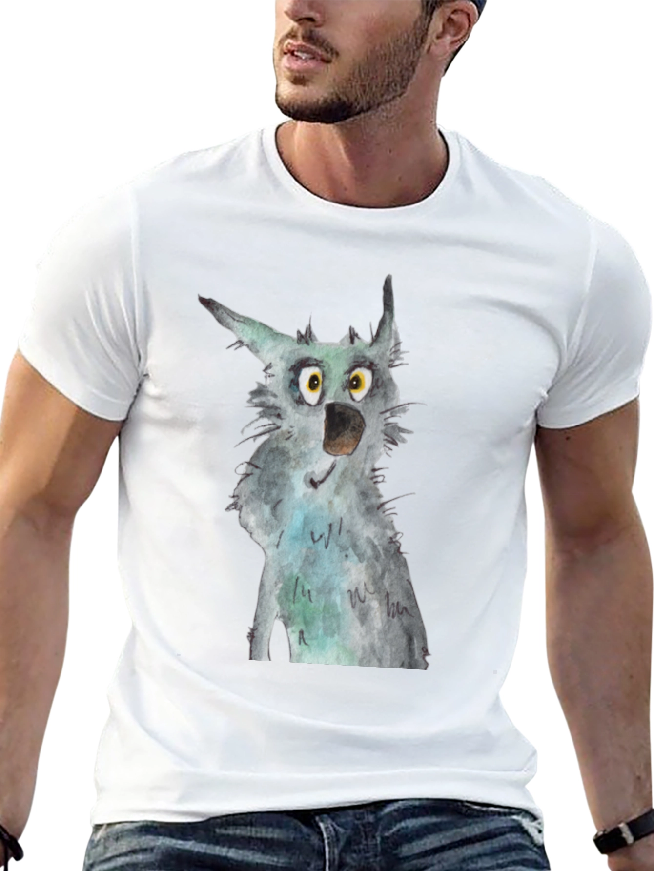 Black Wolf Watercolor Art Black T-Shirt view 13