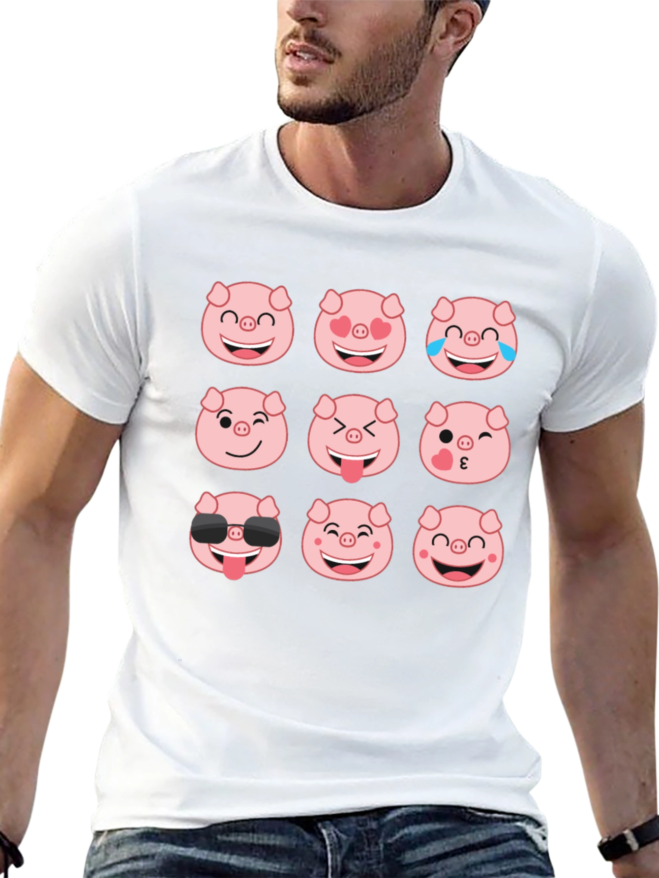 Black Pig Emoji T-Shirt - Black Cotton Crew Neck Tee view 13