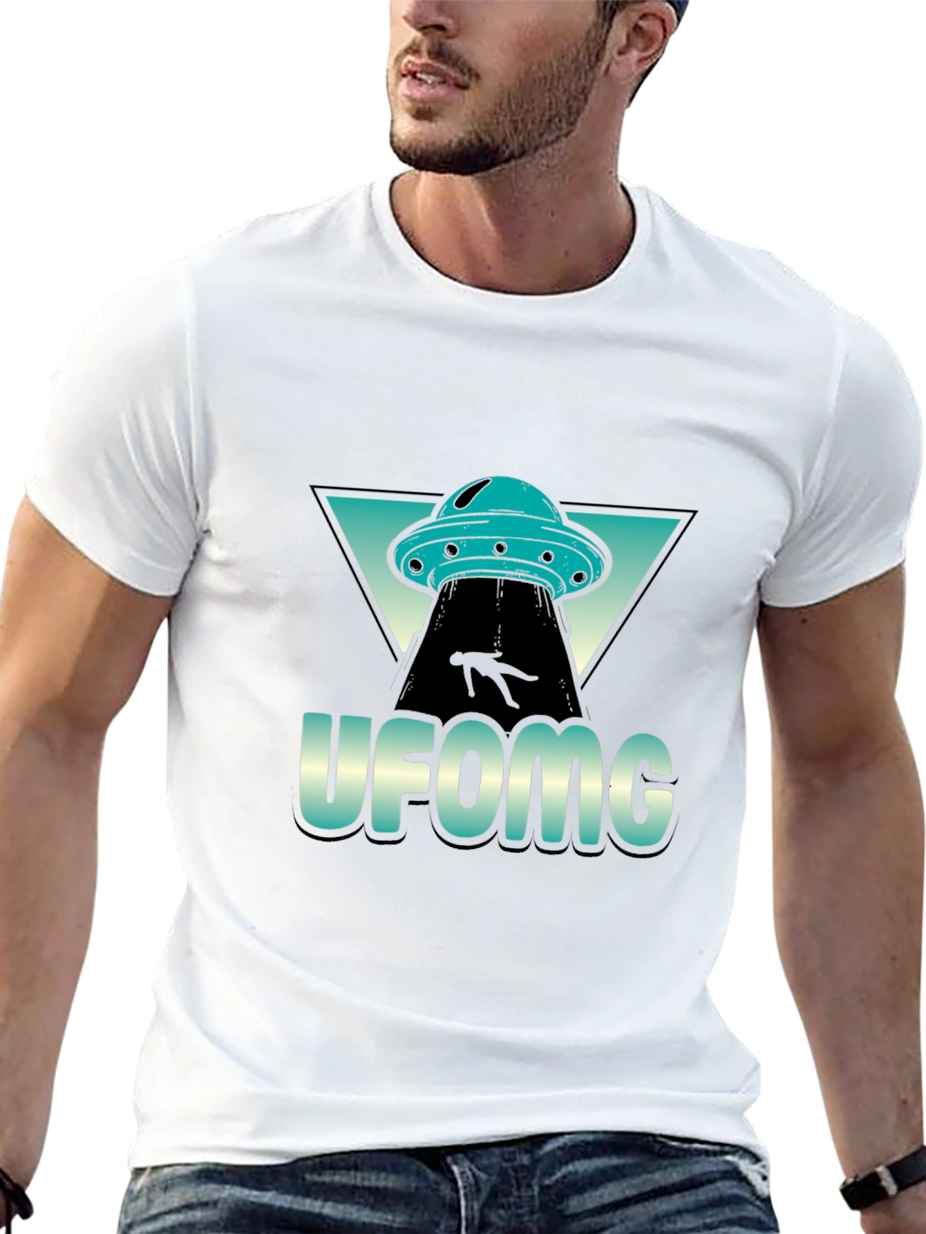 Black UFO Abduction Graphic T-Shirt - "UFOMG" Design view 13