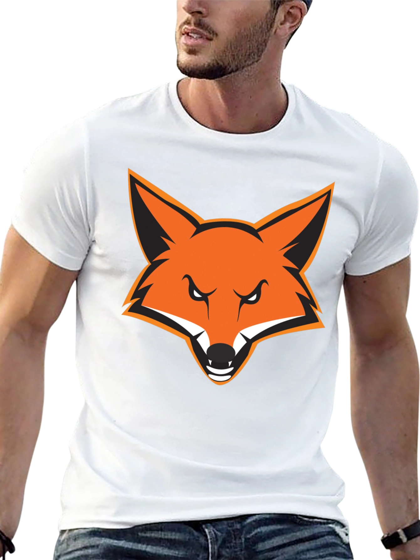 Black Men's Black T-Shirt with Bold Fox Graphic view 13