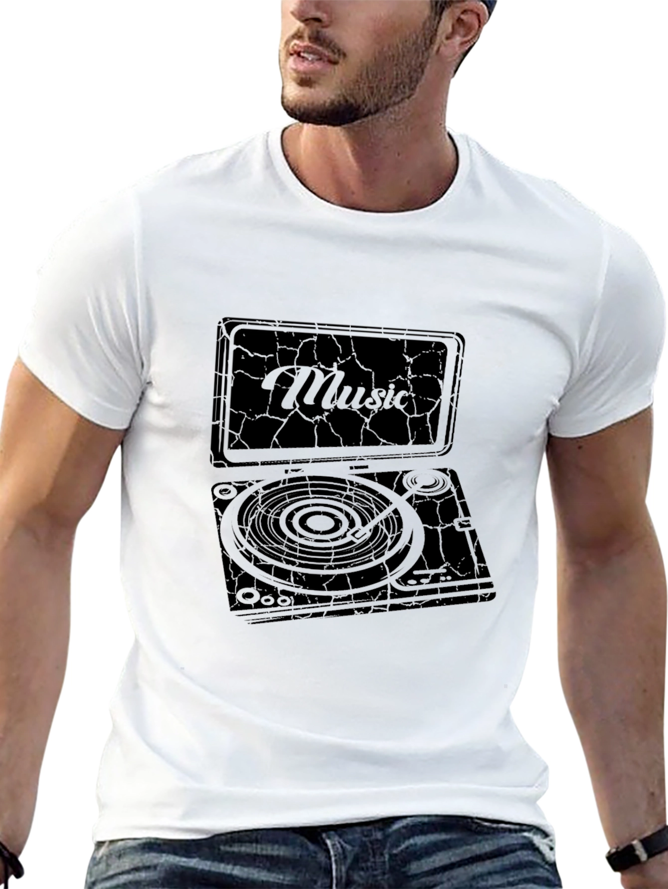 Black Vintage Music Turntable Graphic T-Shirt view 13