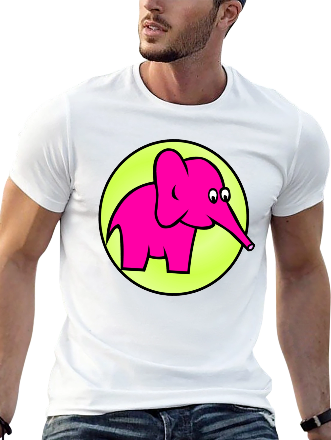 Black Pink Elephant Graphic T-Shirt - Men's Casual Tee view 13
