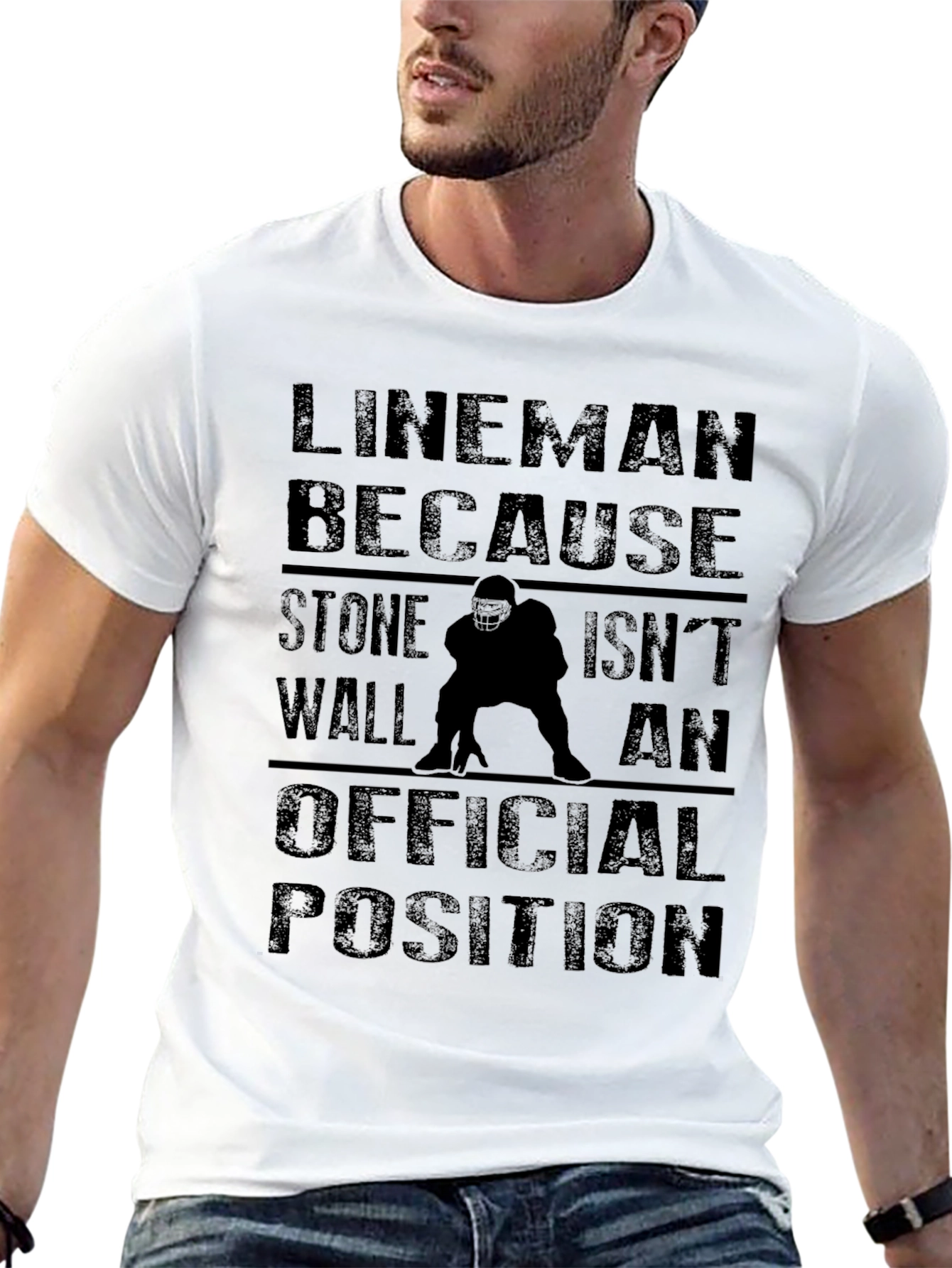 Black Lineman Funny T-Shirt - Stone Wall Isn't a Position! view 13