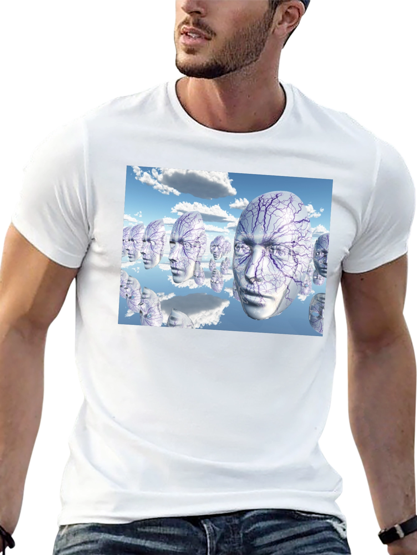 Black Surreal Faces T-Shirt - Unique Graphic Tee view 13