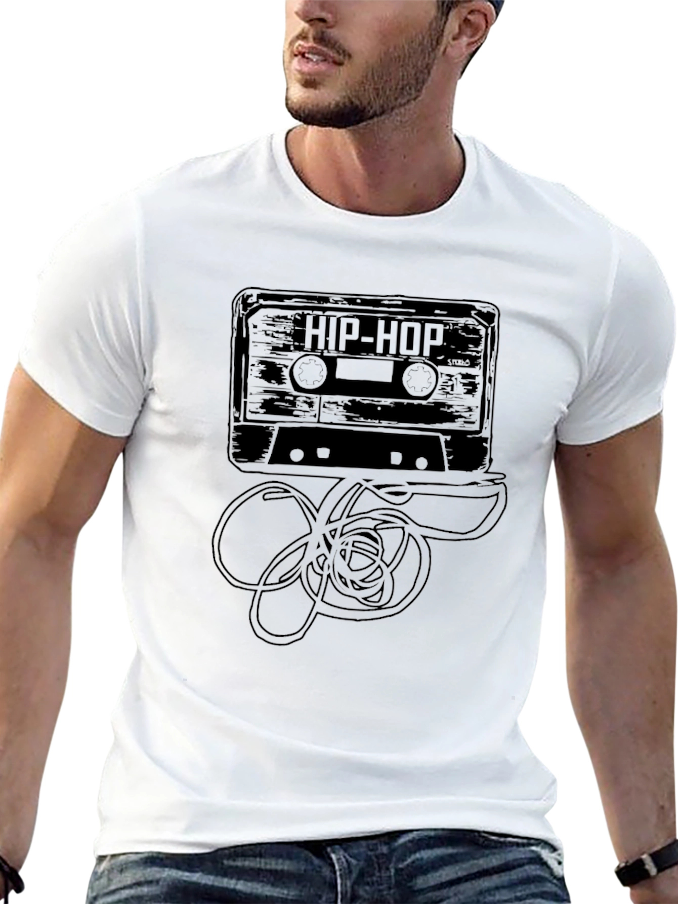 Black Hip Hop Cassette Tape Graphic T-Shirt view 13