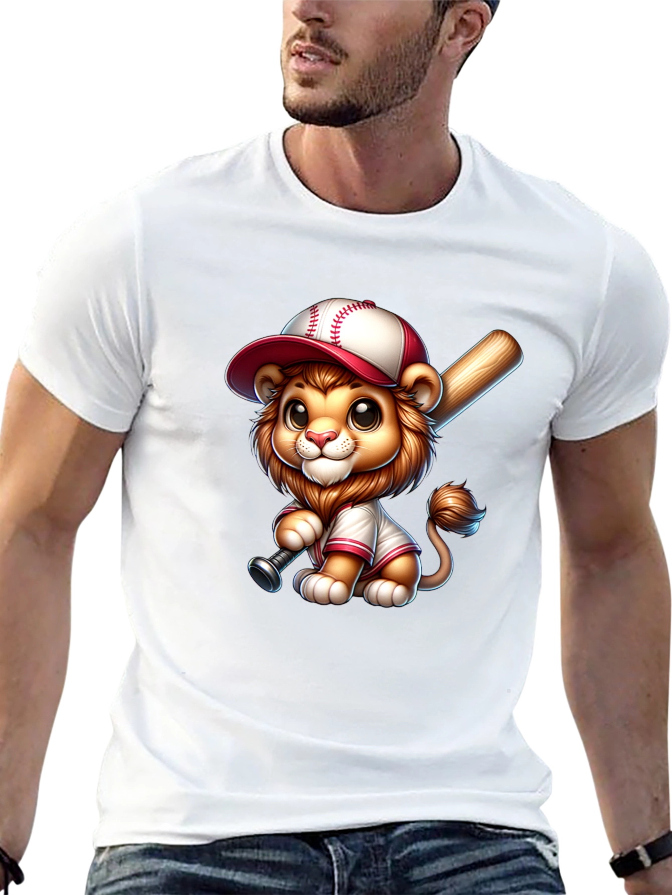 Black Cute Lion Baseball T-Shirt view 13