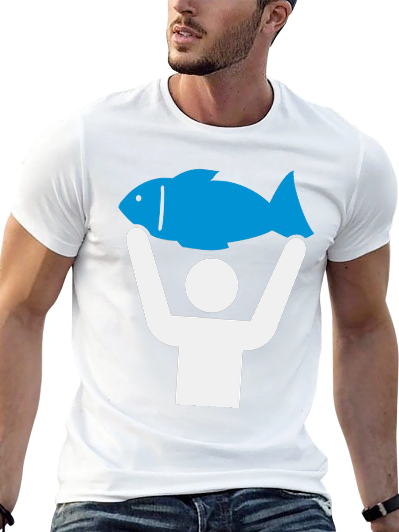 Black Funny Fish Catch T-Shirt - Blue Graphic Tee view 13