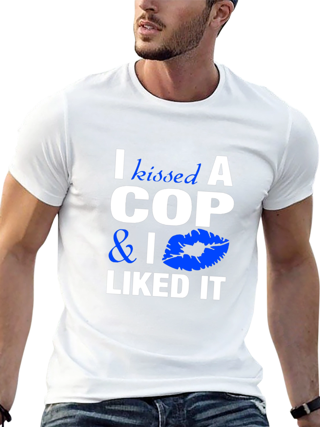Black I Kissed a Cop & I Liked It Black T-Shirt view 13