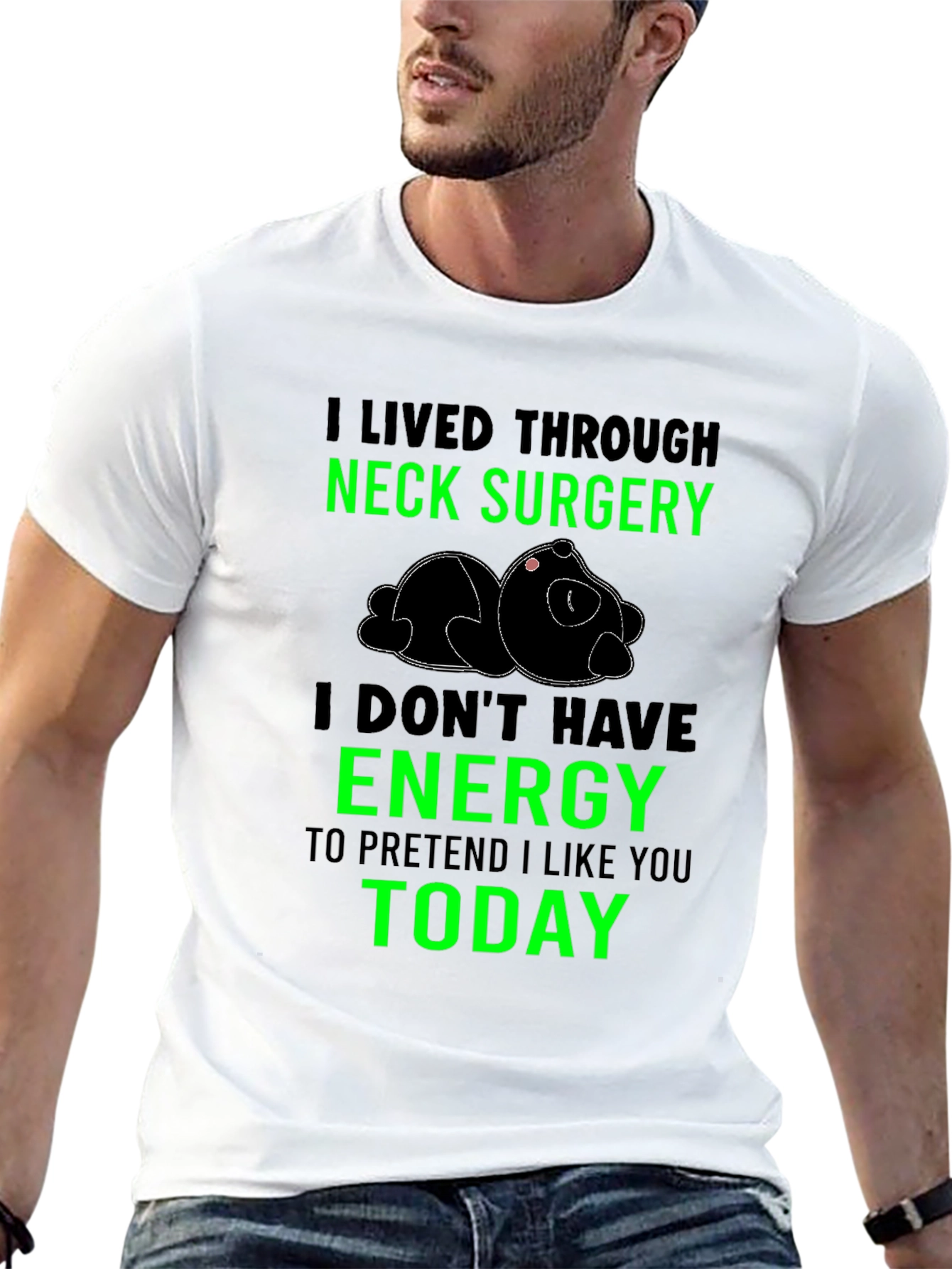Black Neck Surgery Survivor T-Shirt, Funny Lazy Panda Tee view 13