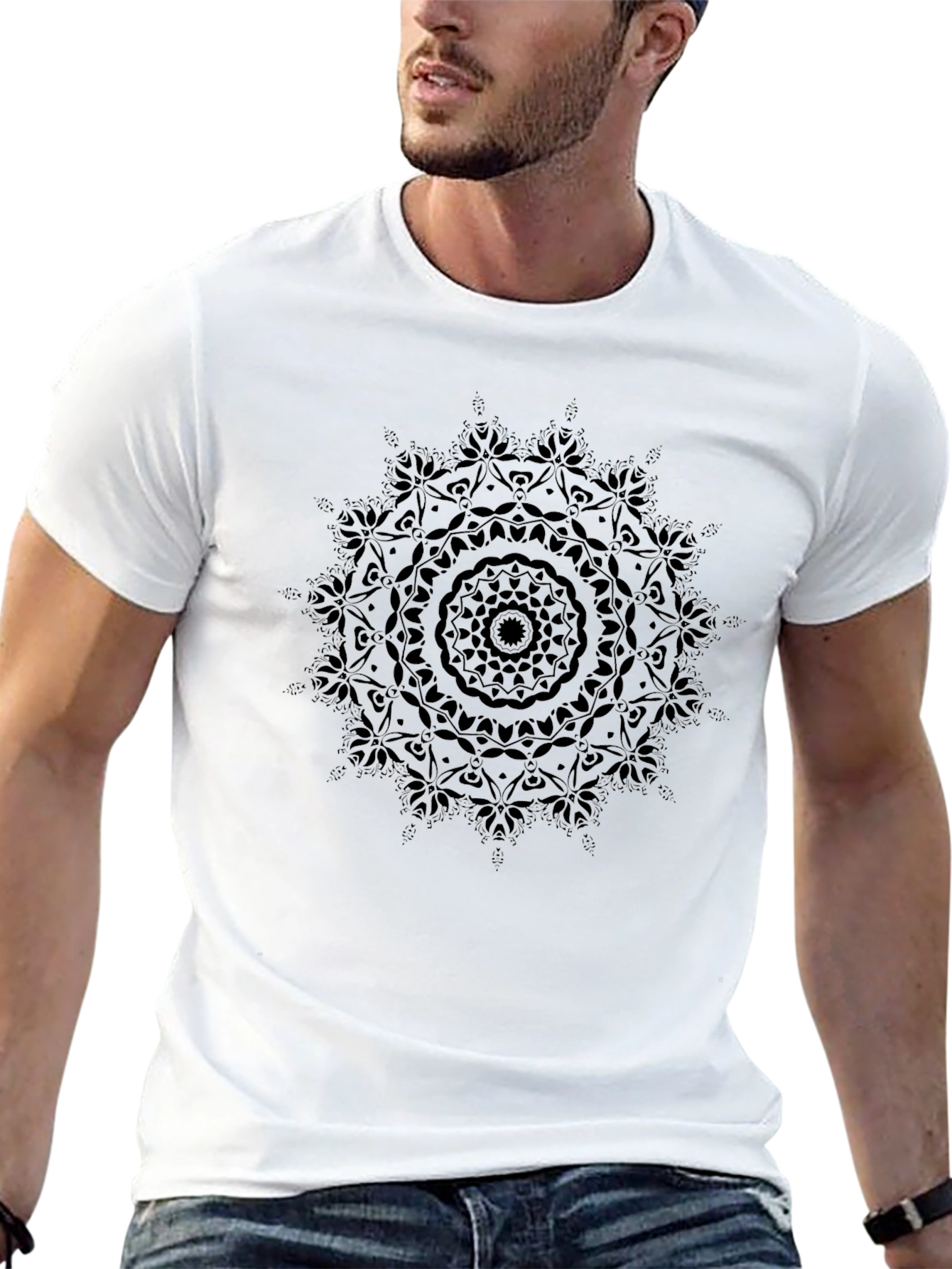 Black Black Mandala Graphic Tee - Soft Cotton view 13