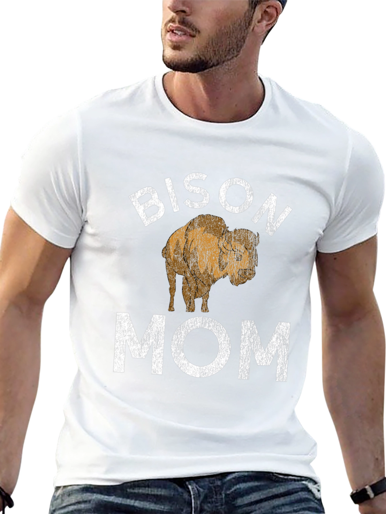 Black Bison Mom Graphic Tee - Black Cotton T-Shirt view 13