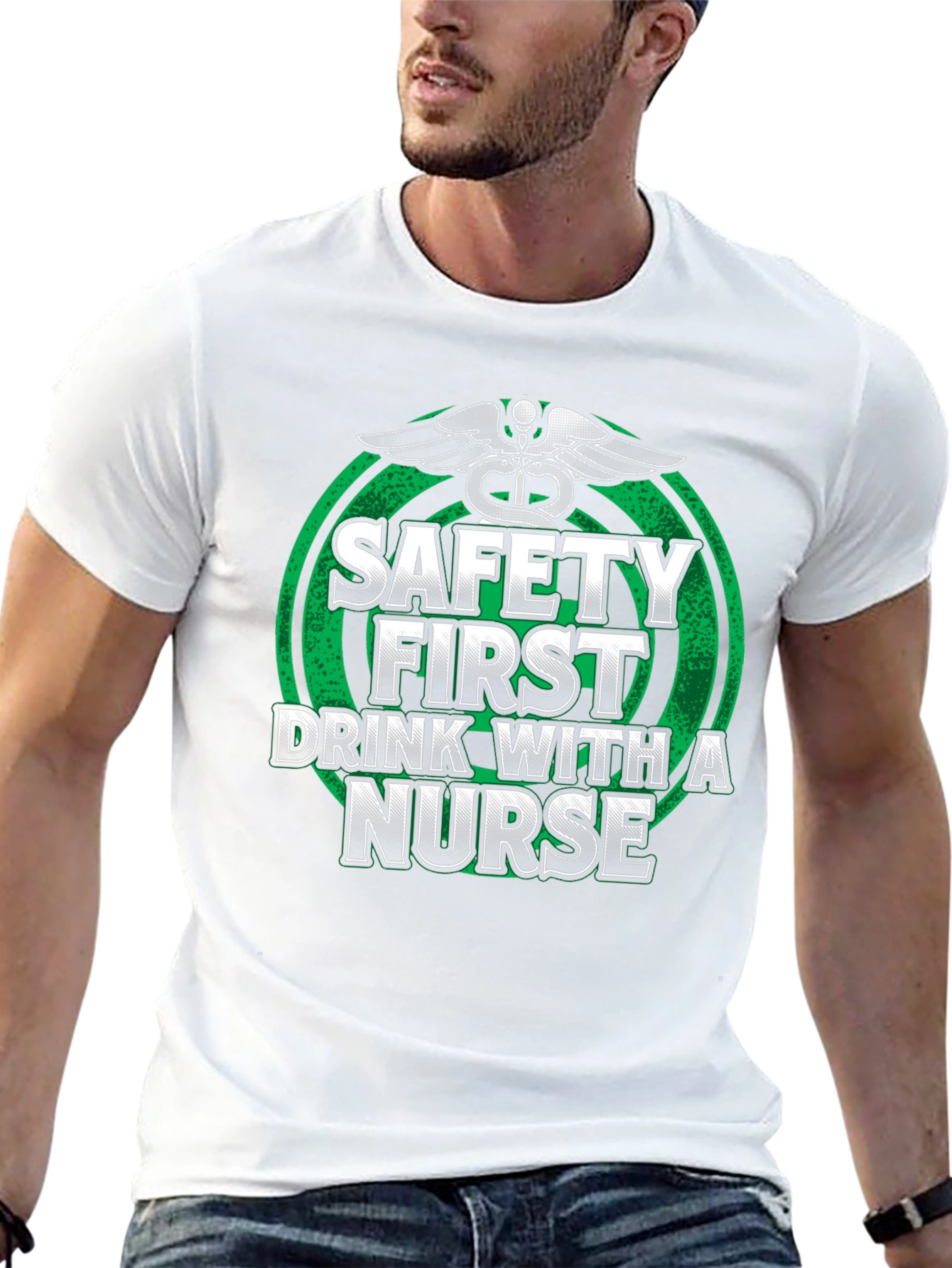 Black Safety First Drink With a Nurse T-Shirt view 13