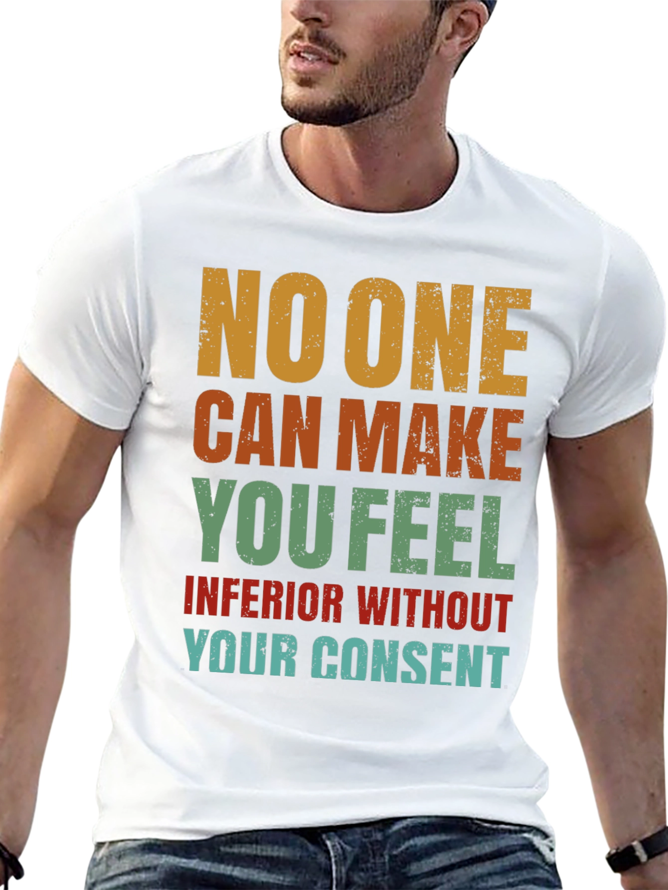 Black Inspirational T-Shirt: No One Can Make You Feel Inferior view 13
