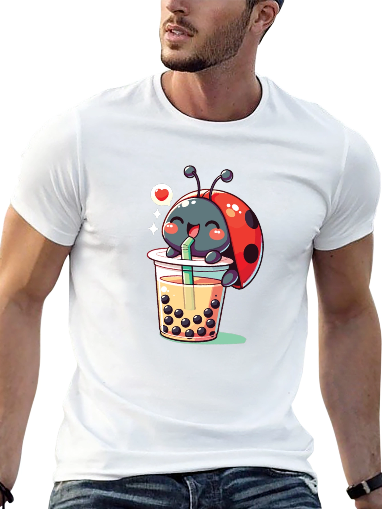 Black Ladybug Boba Tea Graphic Tee - Black Cotton T-Shirt view 13