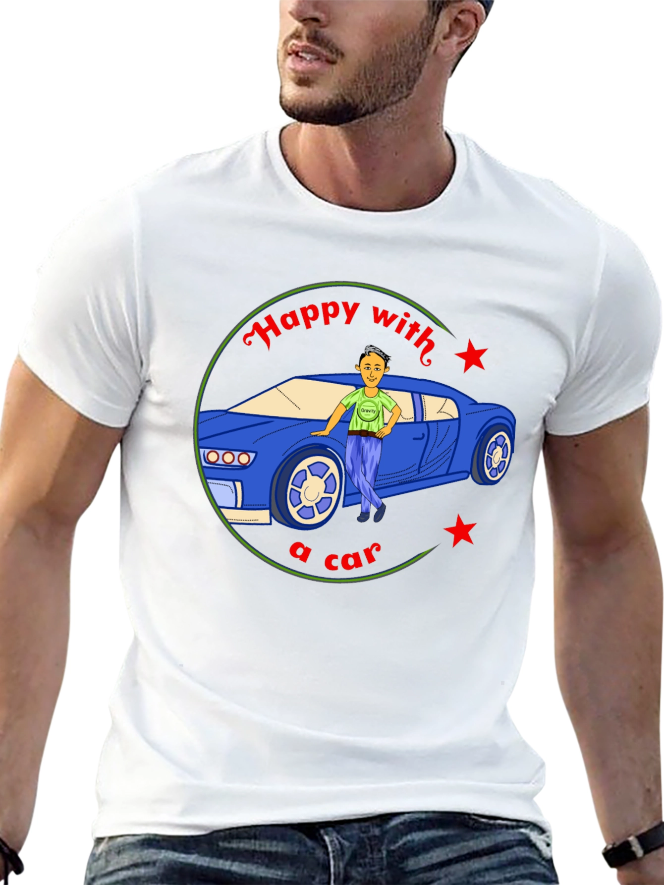 Black Happy with a Car Graphic Tee - Black Cotton view 13