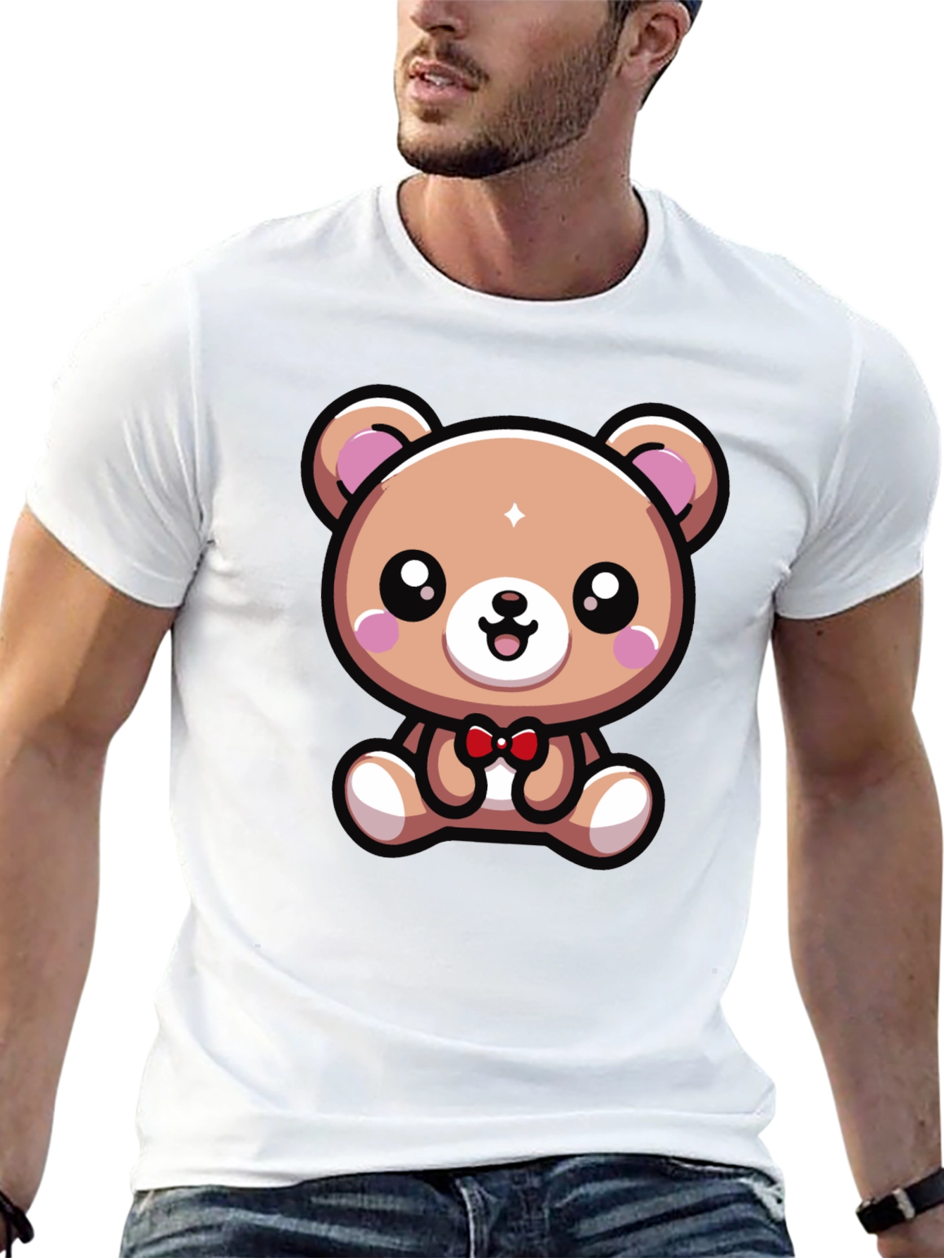 Black Cute Cartoon Bear Graphic Tee - Black view 13
