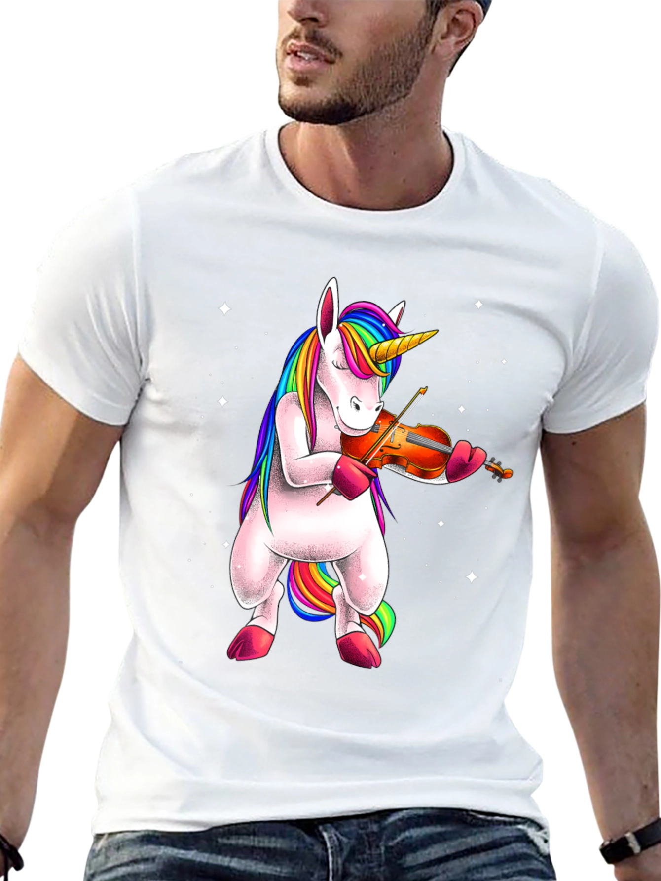 Black Unicorn Playing Violin T-Shirt - Black view 13