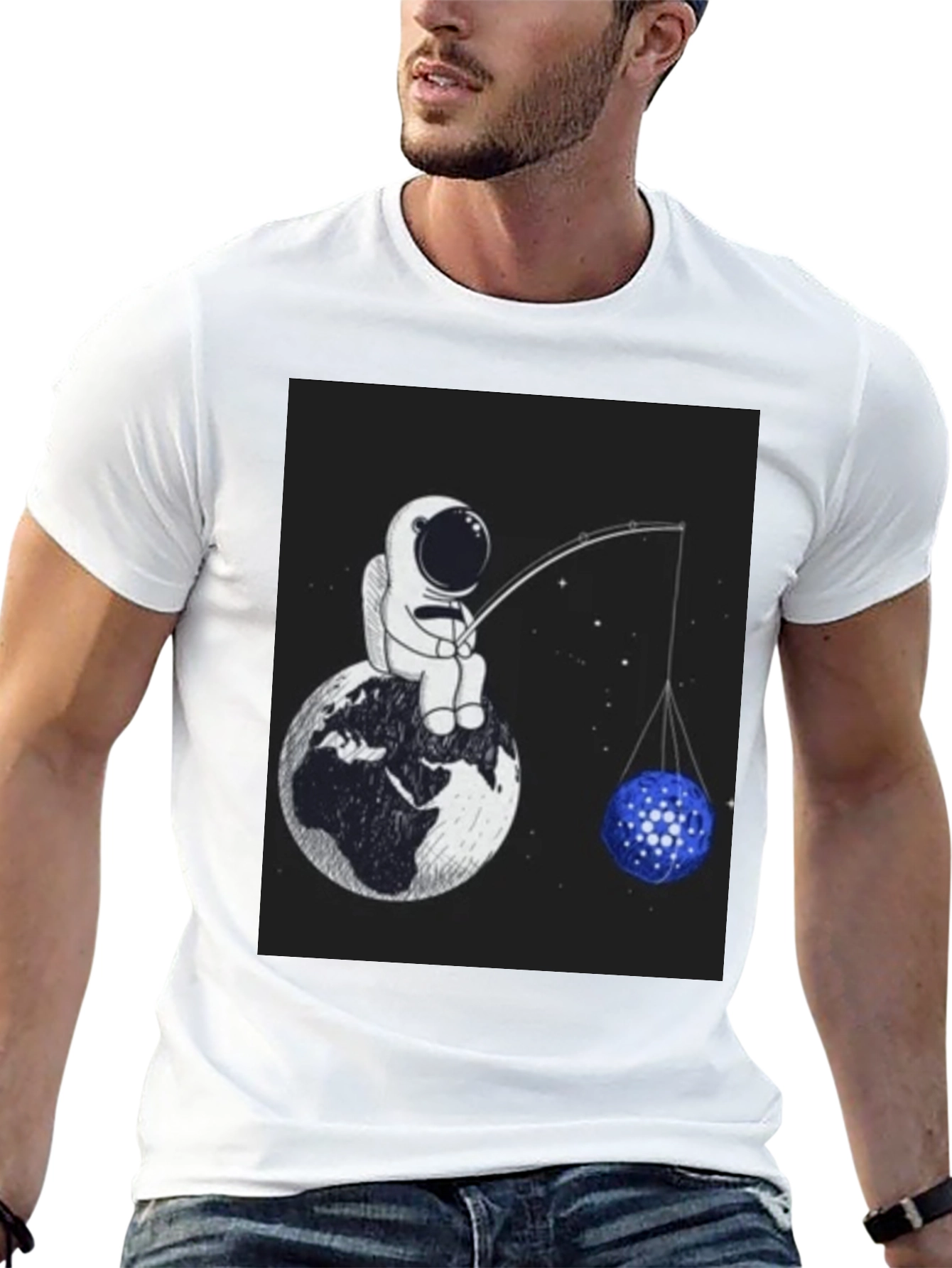 Black Astronaut Fishing T-Shirt - Unique Space Design view 13