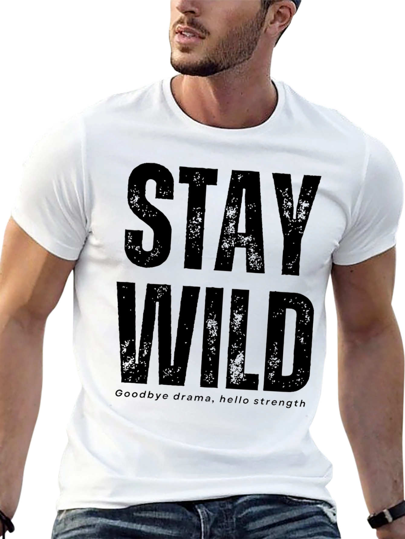 Black Stay Wild Graphic Print T-Shirt view 13