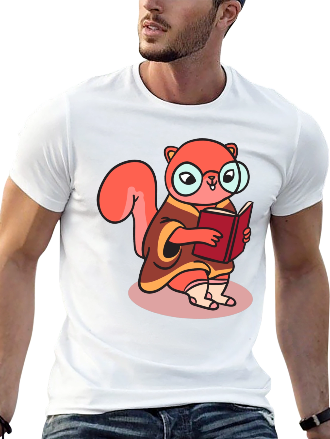 Black Bookish Squirrel Tee - Cartoon Animal Shirt view 13