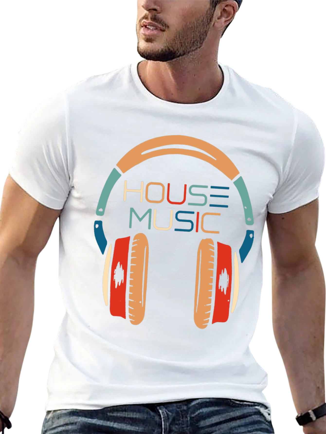 Black House Music Headphone Graphic T-Shirt view 13