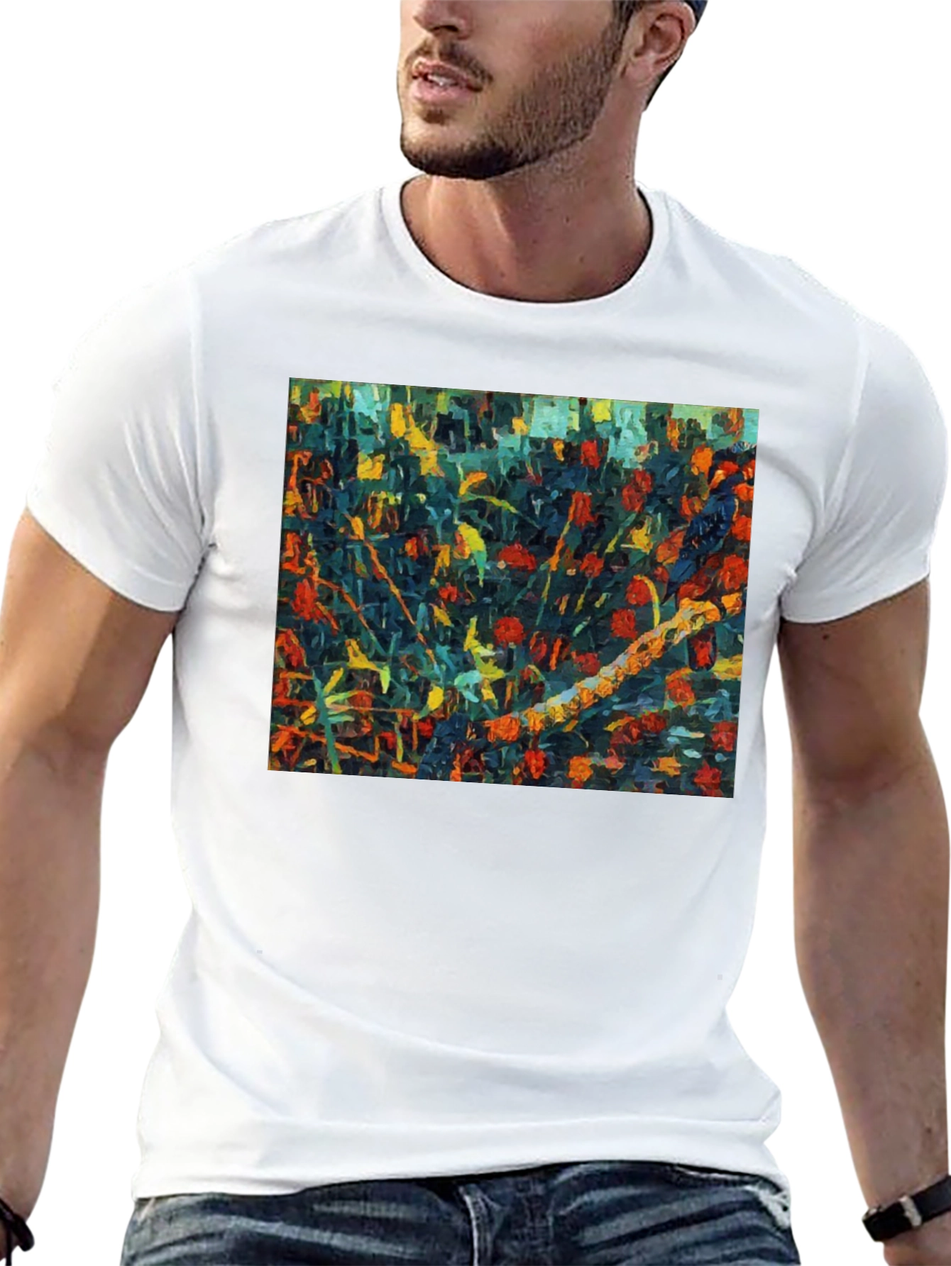 Black Abstract Floral Print Black T-Shirt view 13