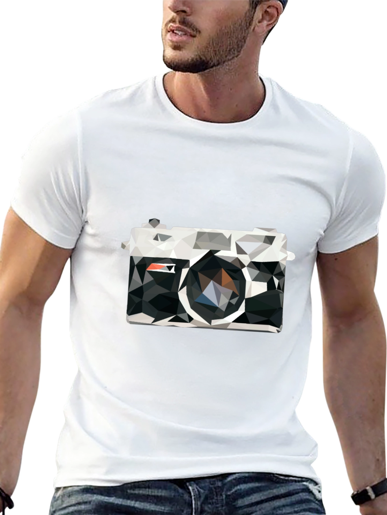 Black Geometric Camera Print Black T-Shirt view 13
