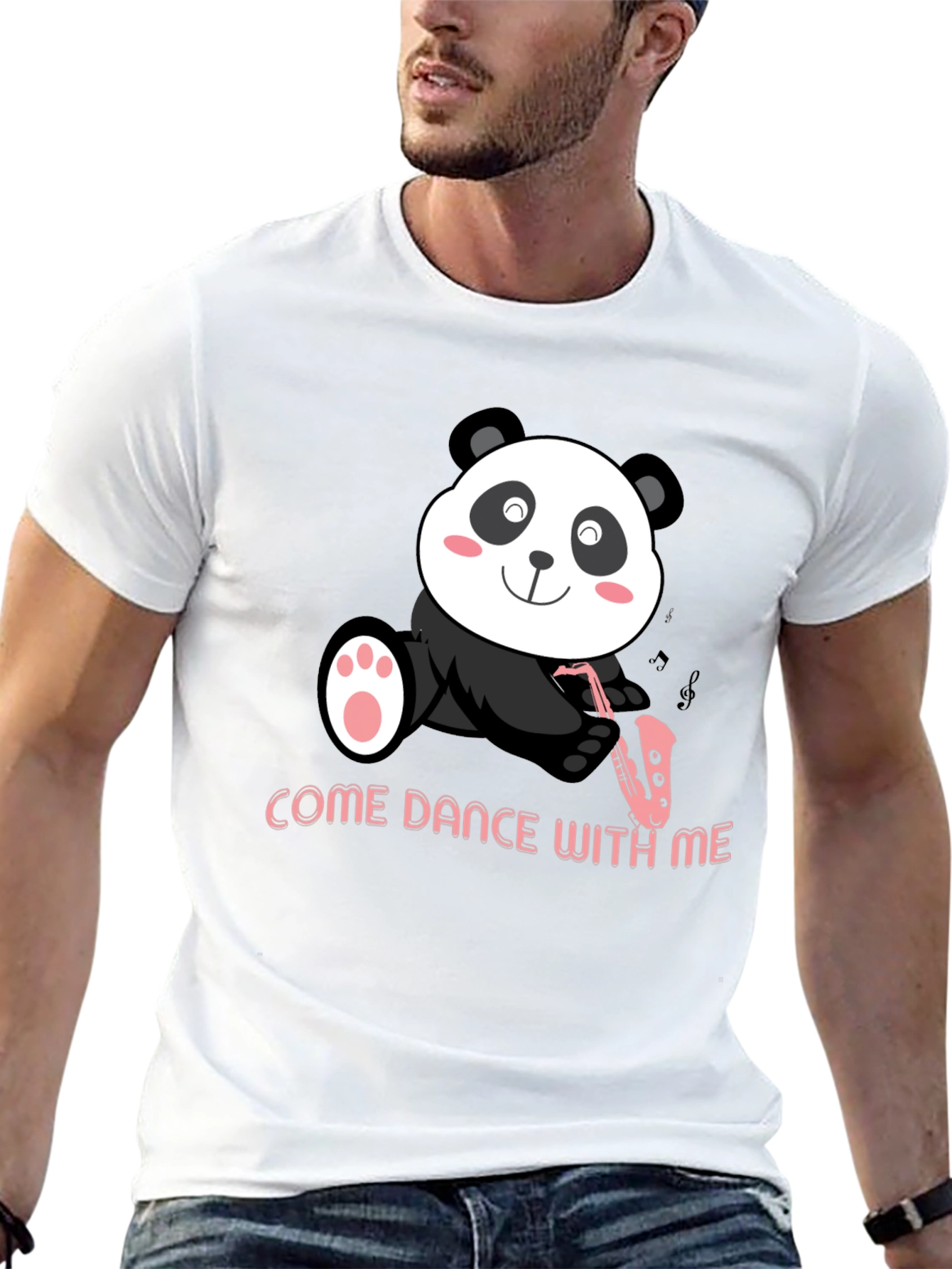 Black Panda Sax T-Shirt - "Come Dance With Me" Black Cotton Tee view 13