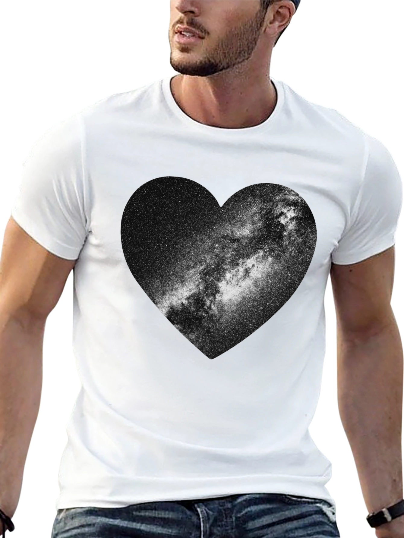 Black Galaxy Heart Graphic Tee - Stylish Black Cotton T-Shirt view 13