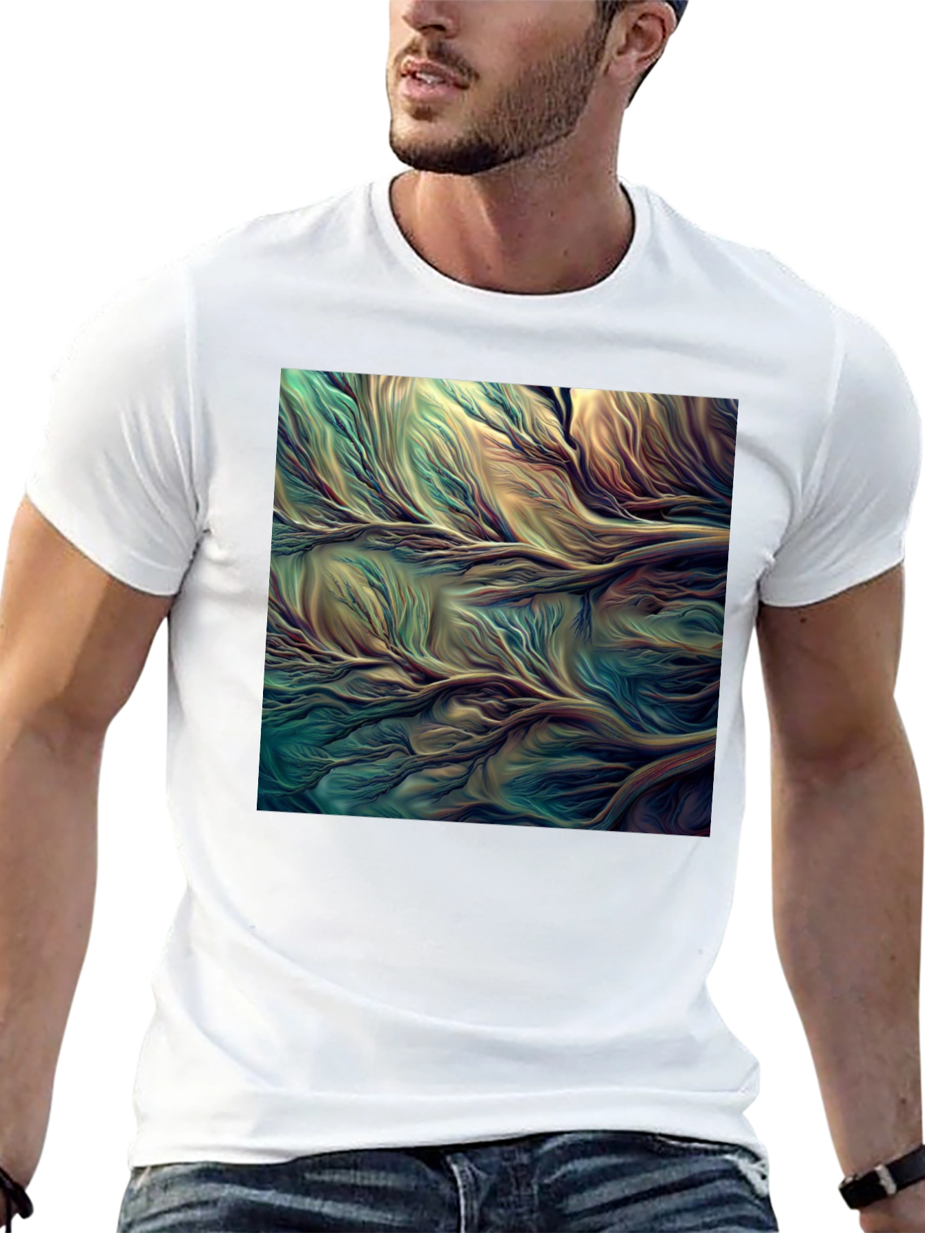 Black Abstract Flowing River T-Shirt view 13