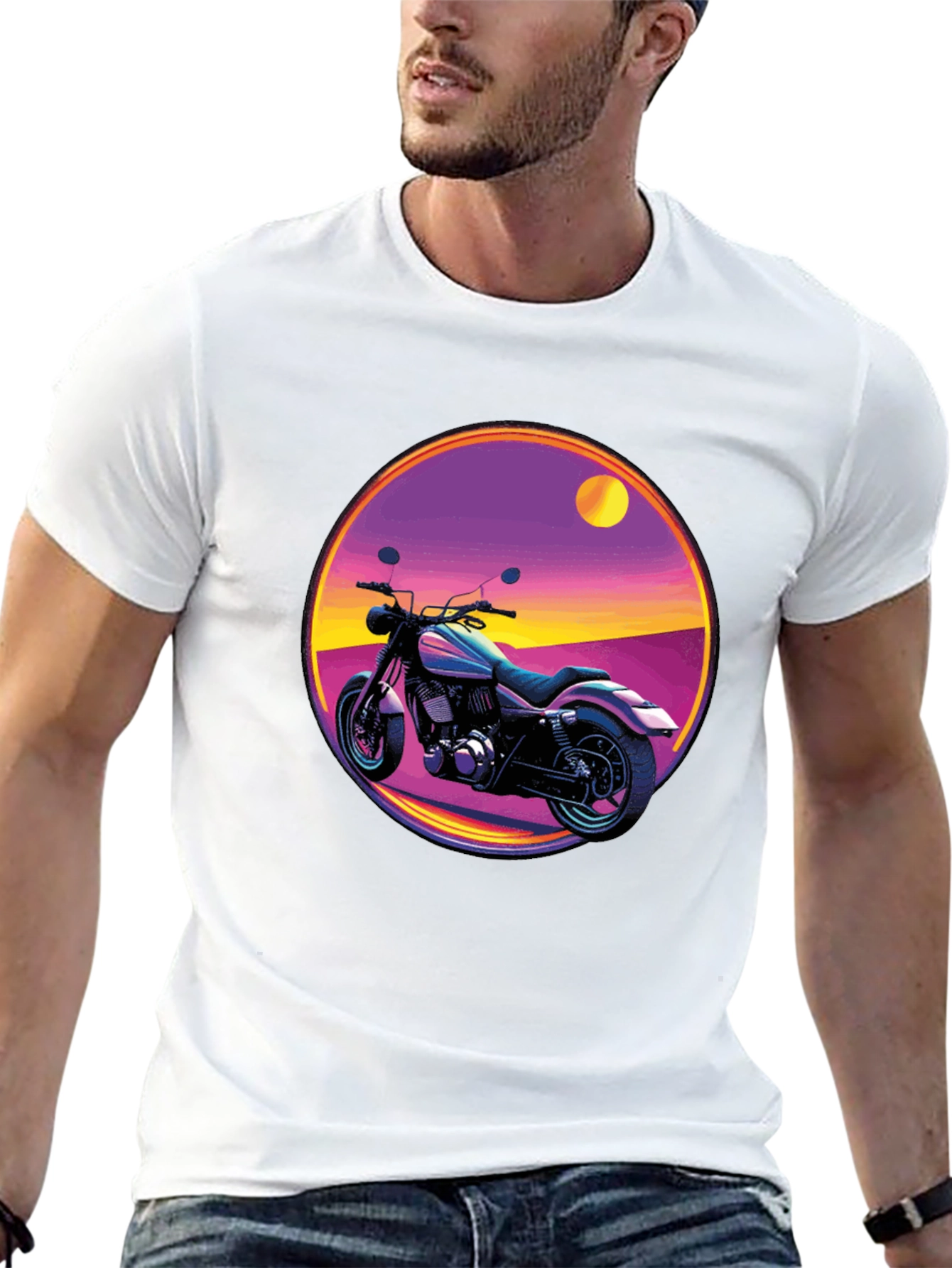 Black Retro Motorcycle Graphic Tee - Black Cotton T-Shirt view 13