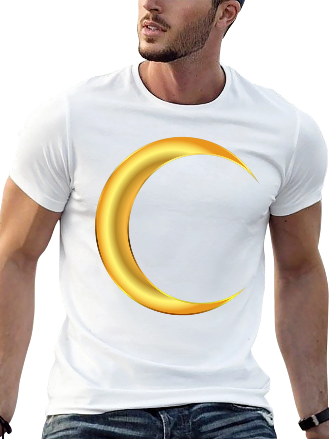 Black Golden Crescent Moon Graphic Black T-Shirt view 13