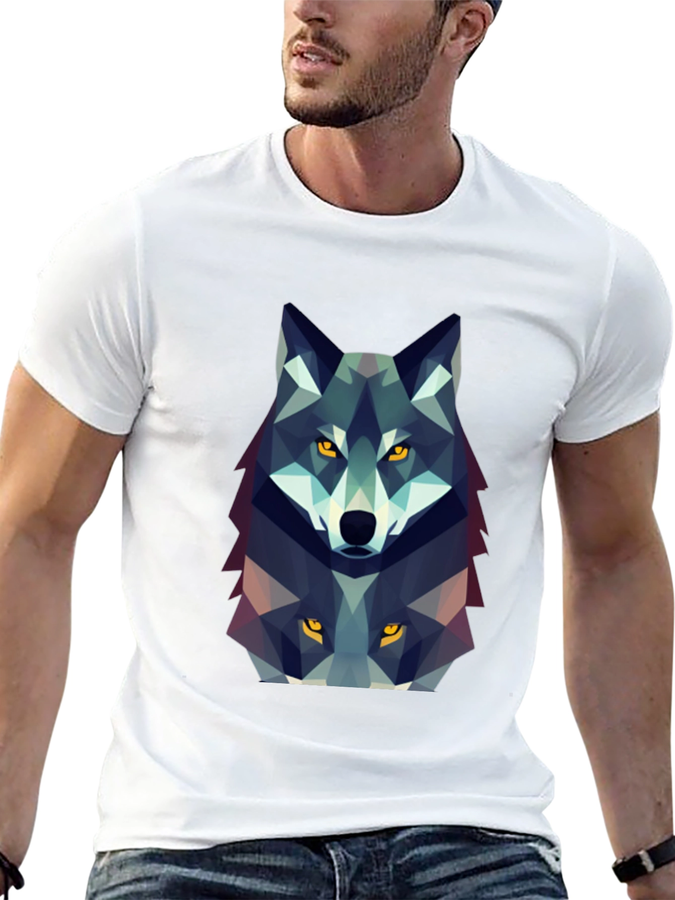 Black Geometric Wolf Graphic Tee - Black view 13