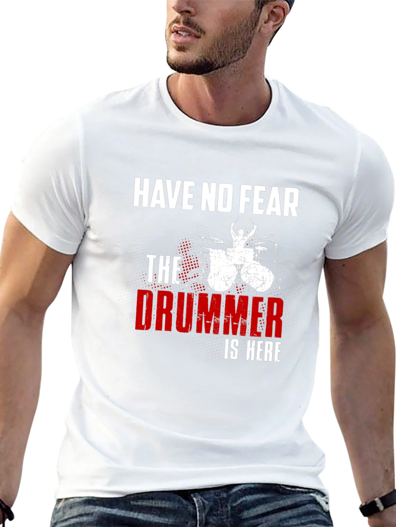 Black Have No Fear The Drummer is Here Black T-Shirt view 13