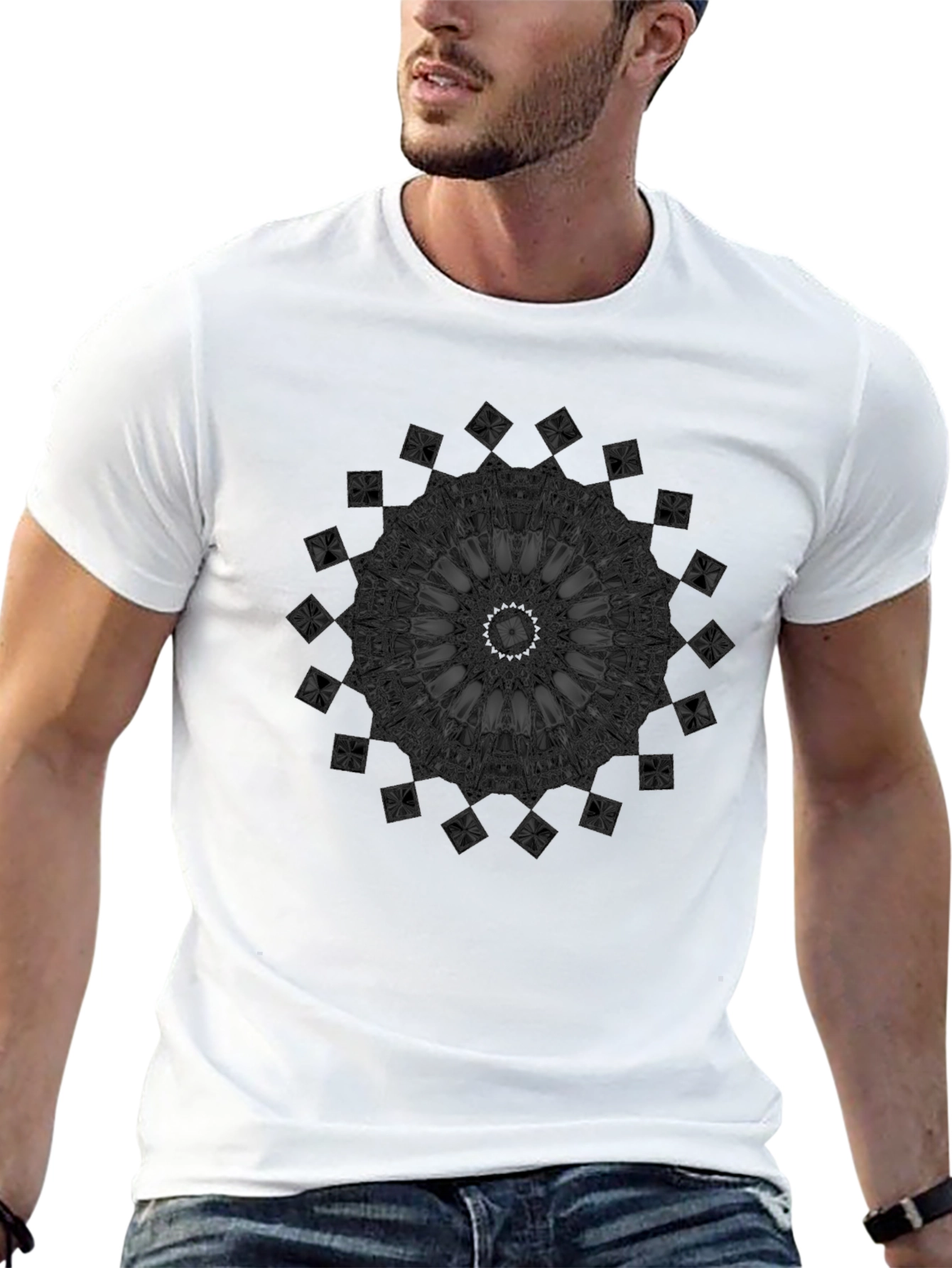 Black Dark Mandala Graphic Print Black T-Shirt view 13