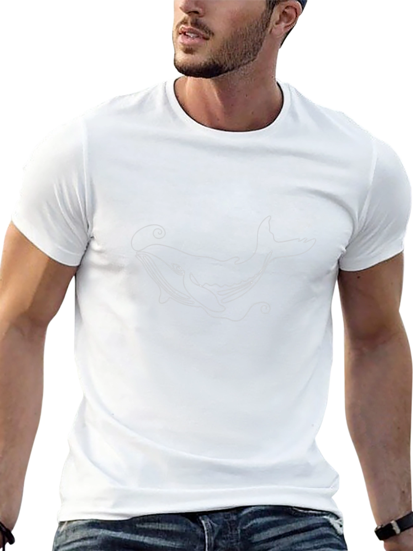 Black Whale Line Art Black T-Shirt view 13