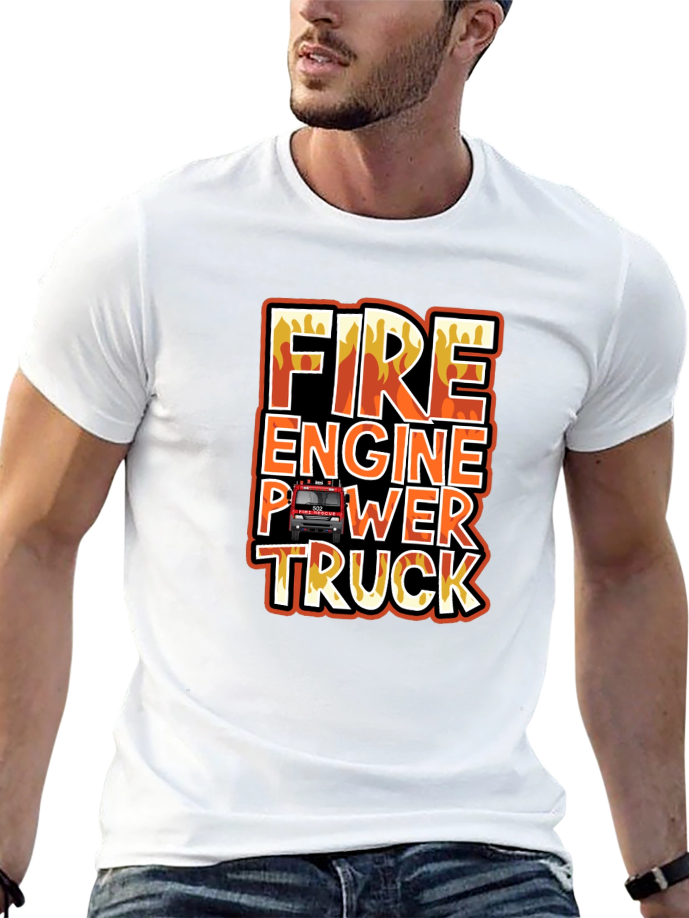 Black Fire Engine Power Truck Graphic T-Shirt view 13