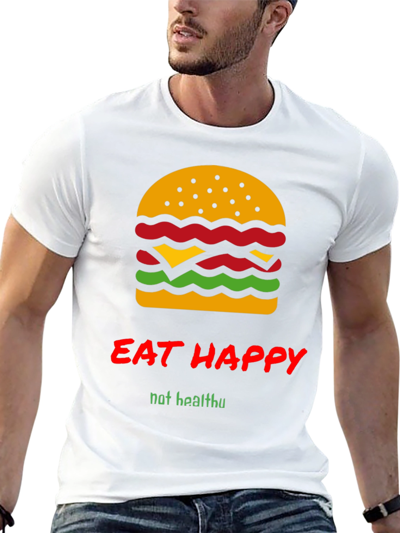 Black Eat Happy Burger Graphic Tee - Black Crew Neck T-Shirt view 13