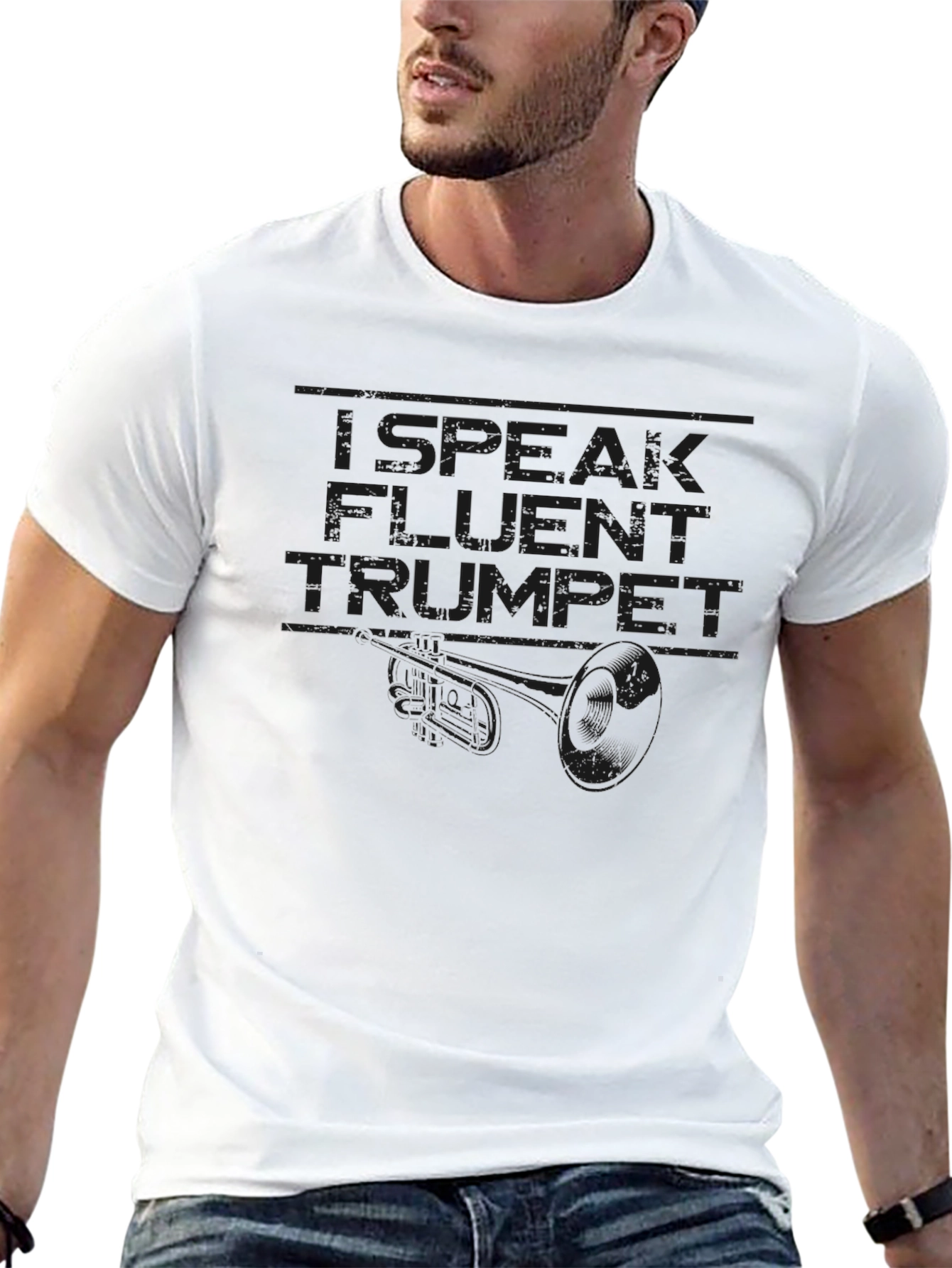 Black I Speak Fluent Trumpet Graphic Tee - Black Cotton T-Shirt view 13
